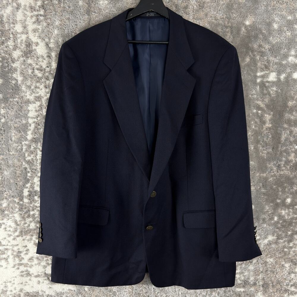 Jones New York Size 46 Wool Career Notched Blazer Jacket Navy Long Sleeve V Neck